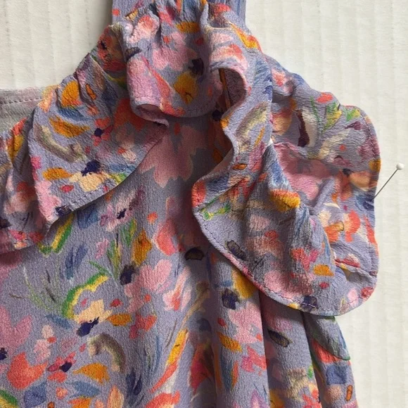 Olivaceous Tiered Dress W/Blue Background W/Flowers  Size Junior Medium - Picture 4 of 11